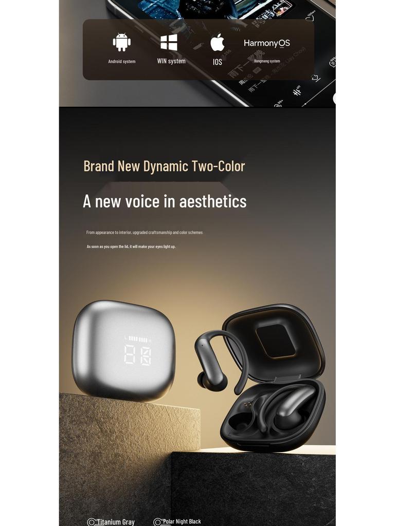 Smart M145 Ear-hook Bluetooth Earphones with Semi-in-Ear, Open Design, and Dual Digital Display.