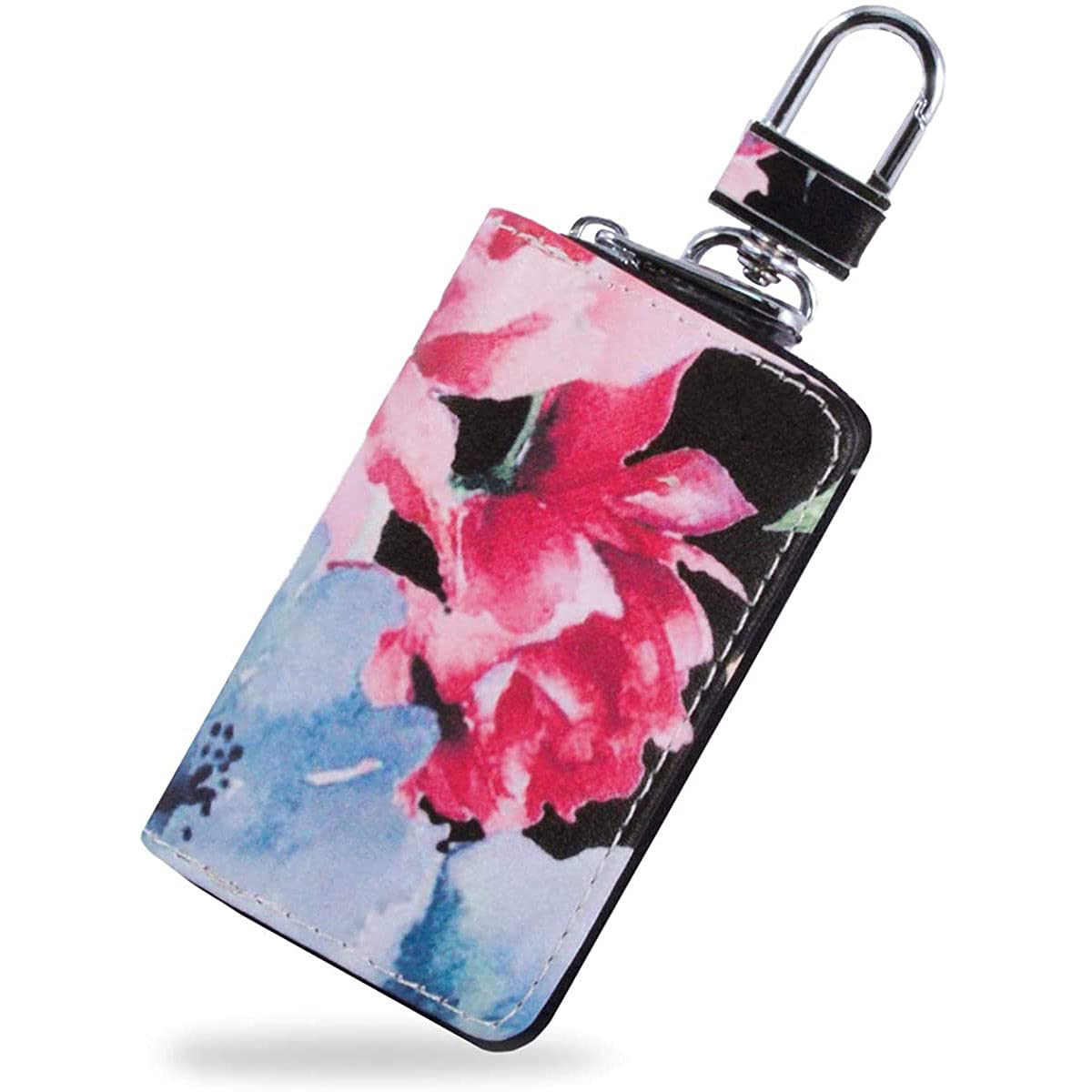 

Gisele Smart Key Compatible Carabiner Key Case with Floral Pattern, Compact Design for Women (Floral Black)