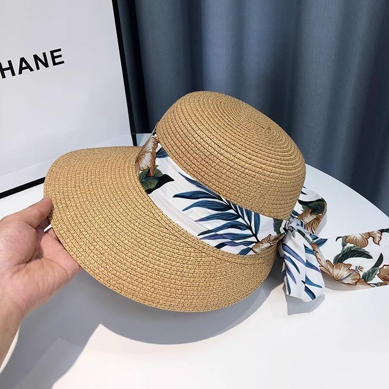 Straw hat women's summer beach vacation sun hat sun protection UV protection sun hat bow straw bucket hat