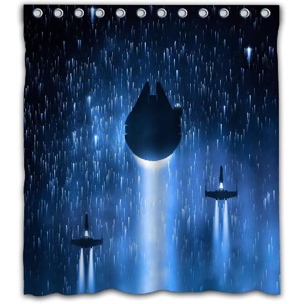 Custom Space Ship Waterproof Fabric Shower Curtain Cool Design for Bathroom Decoration Size 66x72 Inches