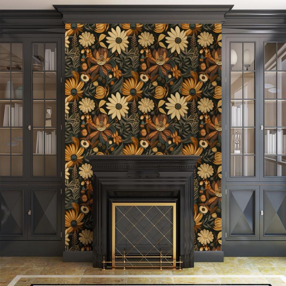 2 role Tapeta s listovým vzorem Olupovací a lepicí Tmavá květinová tapeta Vintage Samolepicí nálepka na zeď Odnímatelný kontaktní papír pro domácí dekorace Obývací pokoj