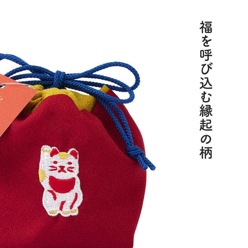 JIKAN STYLE Enfuku Drawstring Made in with a Japanese Perfect for Small and 9cm x 9cm x 61341 Bag, Japan, Pattern, Items, Makeup, Gifts, 7cm, (Lucky