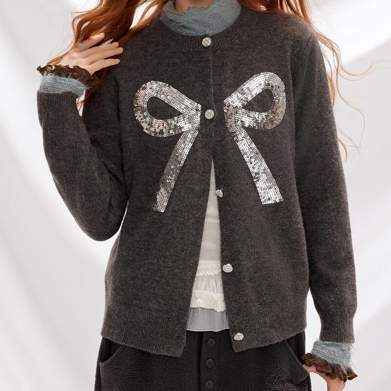 UNIFREE Women's Sequin Bow Knit Cardigan