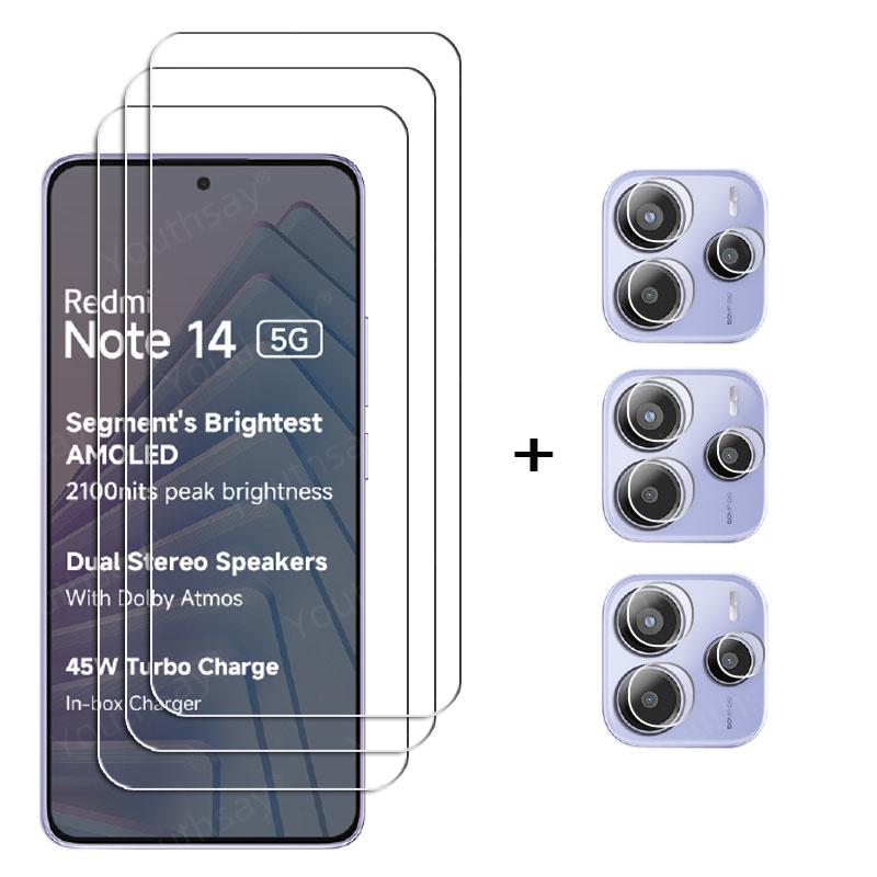 Vollständiges Gule Glas für Xiaomi Redmi Note 14 5G Gehärtetes Glas Redmi Note 14 Displayschutzfolie Kameraobjektivfolie Redmi Note 14
