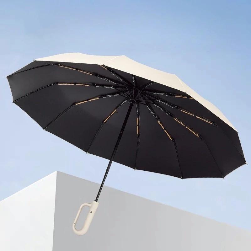 105CM reinforced automatic umbrella, large curved handle head windproof and waterproof telescopic handle umbrella