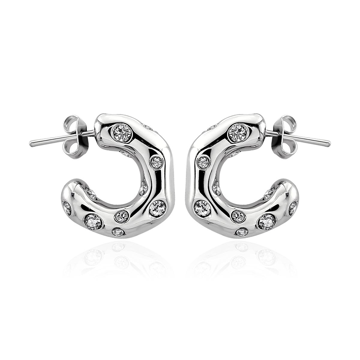 

Classic 18K Wedding Stainless Steel Rhinestone Crystal Irregular Geometric C Shape Stud Earrings Zircon Earring for Women серебряный