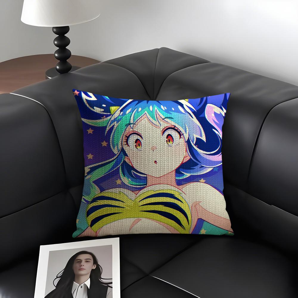UUrusei YatsuraA Anime Cushion Cover Natural Linen Organic Fabric DoubleSided Printing Sofa Home Decor Gift Pillow Case