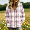 Women's Plaid Print Long Sleeve Hooded Jacket with Pockets and Casual Coat
