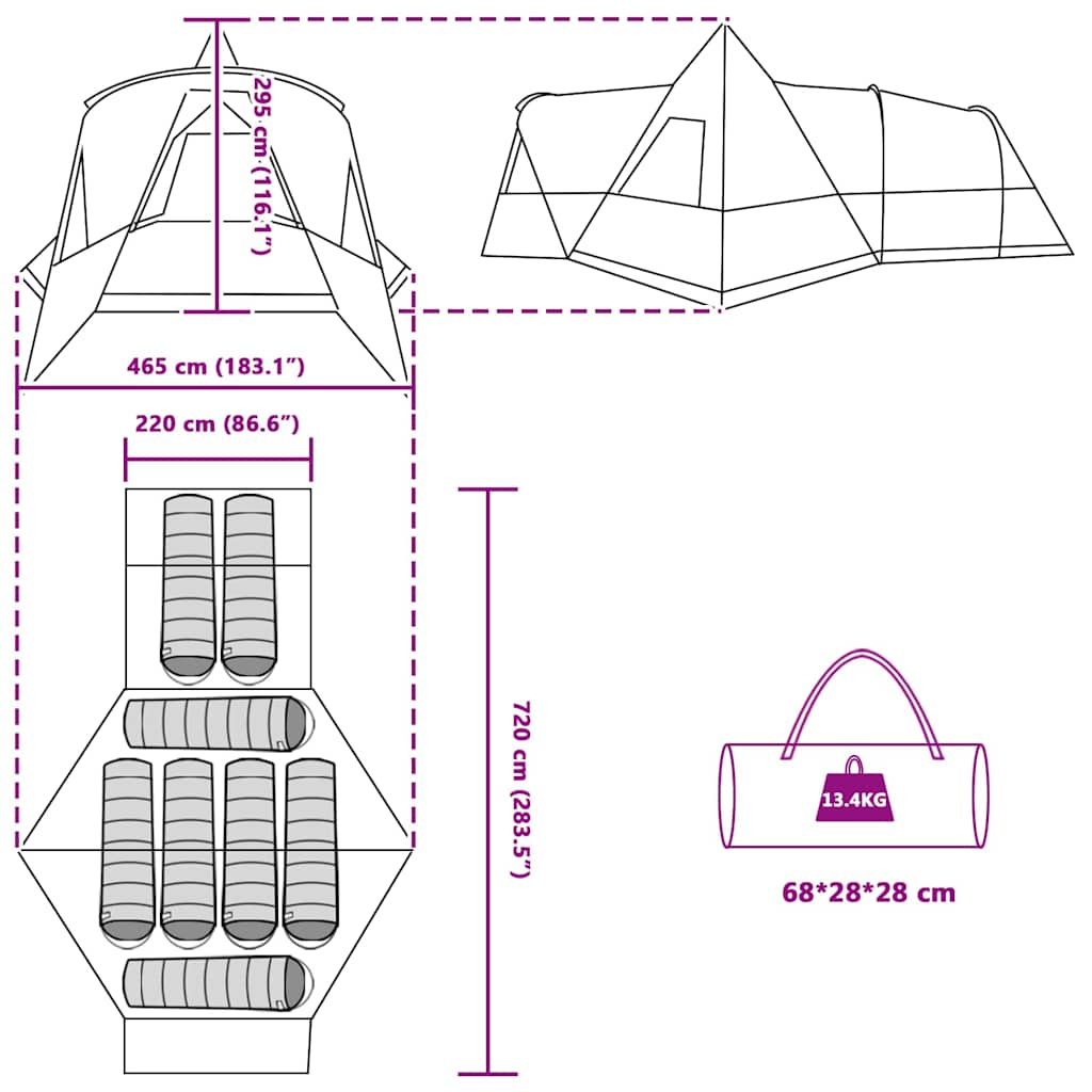 Teepee Tent for 8 Persons Gray and Orange 720 x 465 x 295 cm
