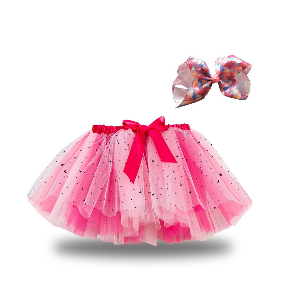 Girls' Star and Moon Mesh Tutu Skirt Set with Bow Hair Clips