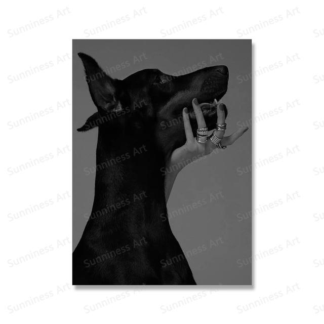 Modern Fashion Doberman Gun Luxury Dog Posters Prints Canvas Painting Nordic Black White Wall Art Pictures for Office Home Decor