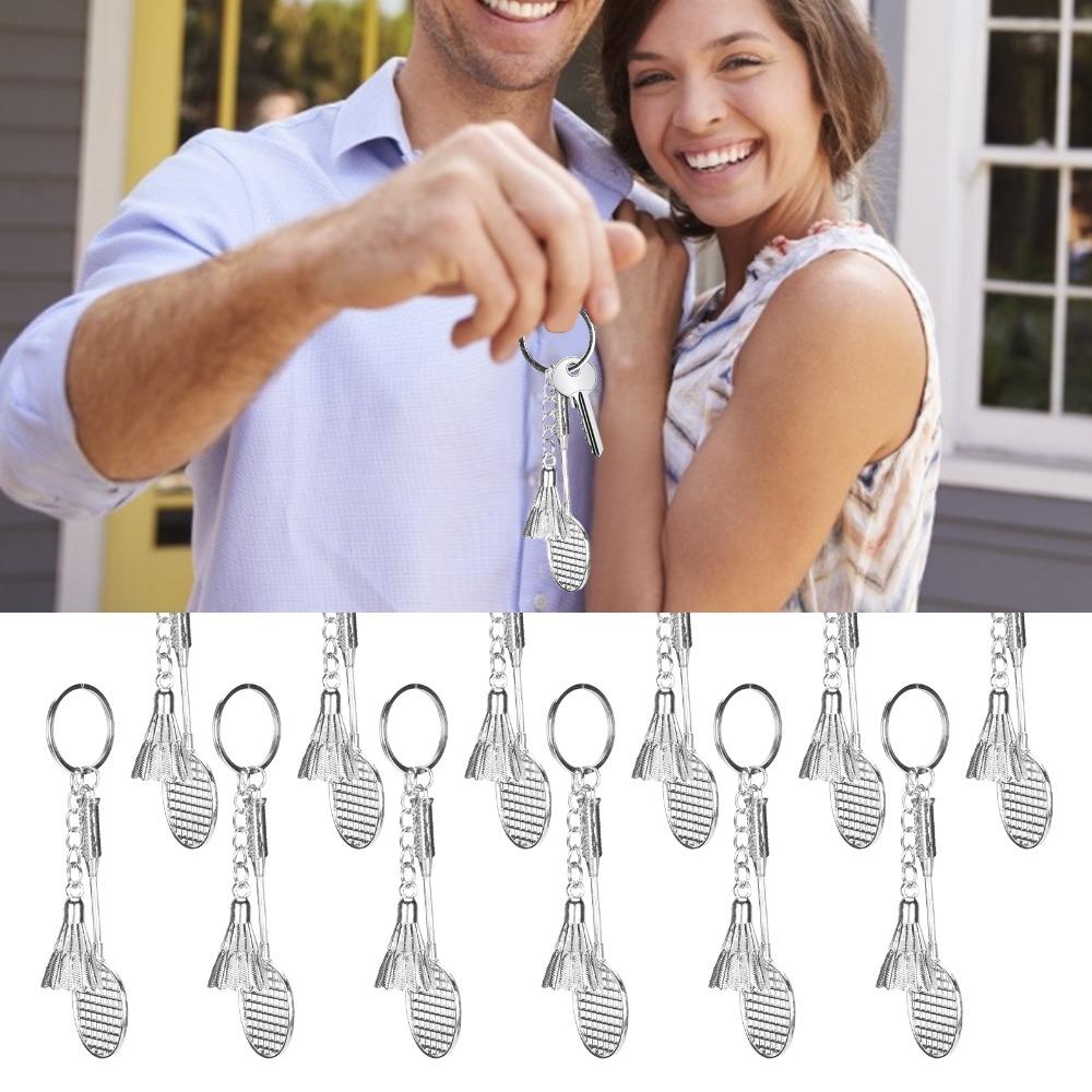 12pcs Fashionable Design Mini Sports Keychain Badminton Racket Keychain Purse Decoration