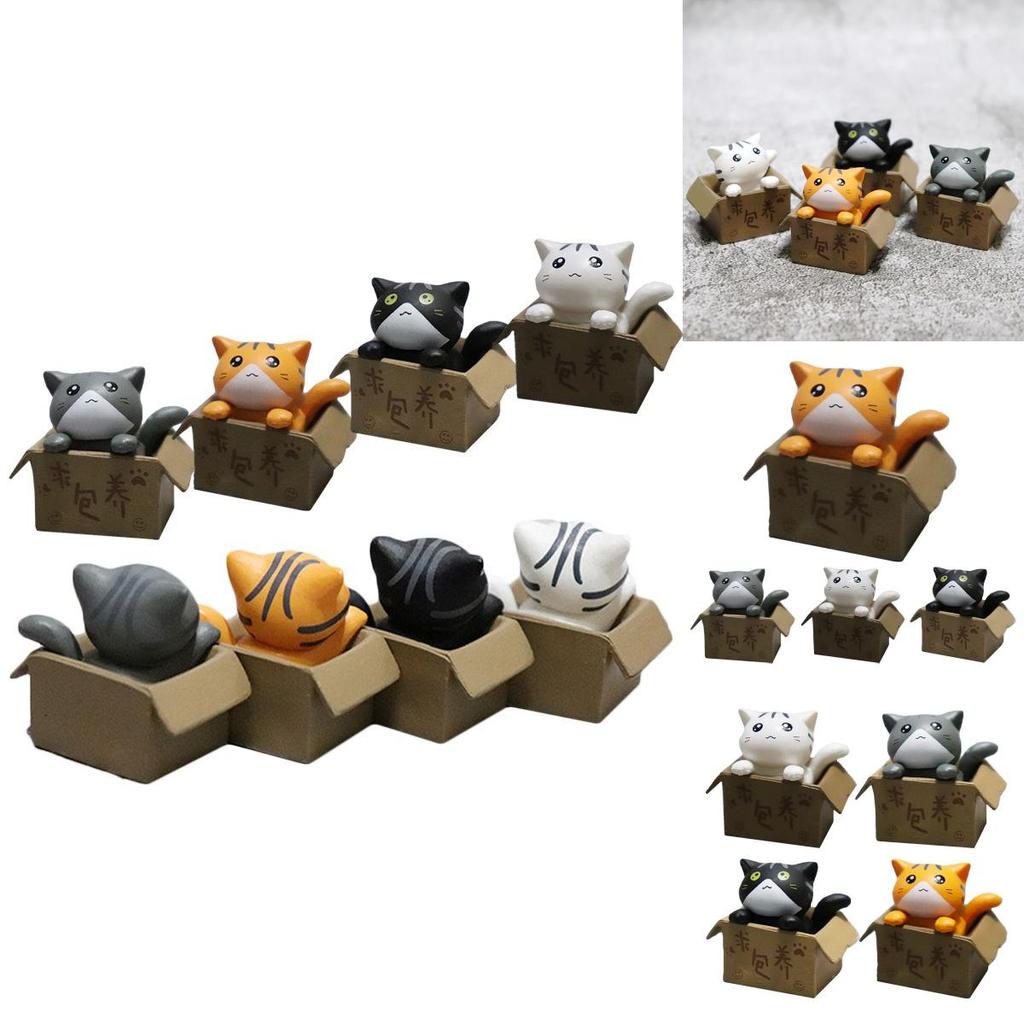Niedliche Cartoon-Katzenfiguren zum Sammeln und Dekorieren Set mit 4