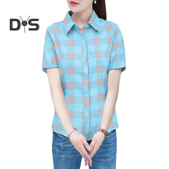 

Женская рубашка с цветочным узором в клетку, рубашка обычного стиля, с пуговицами, планкой, повседневная рубашка, топы для отдыха, вечеринки, повседневная одежда S синий