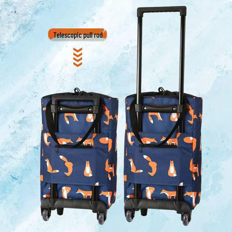 Folding Portable Hand-Pulled Shopping Trolley with Wheels for Camping and Supermarkets