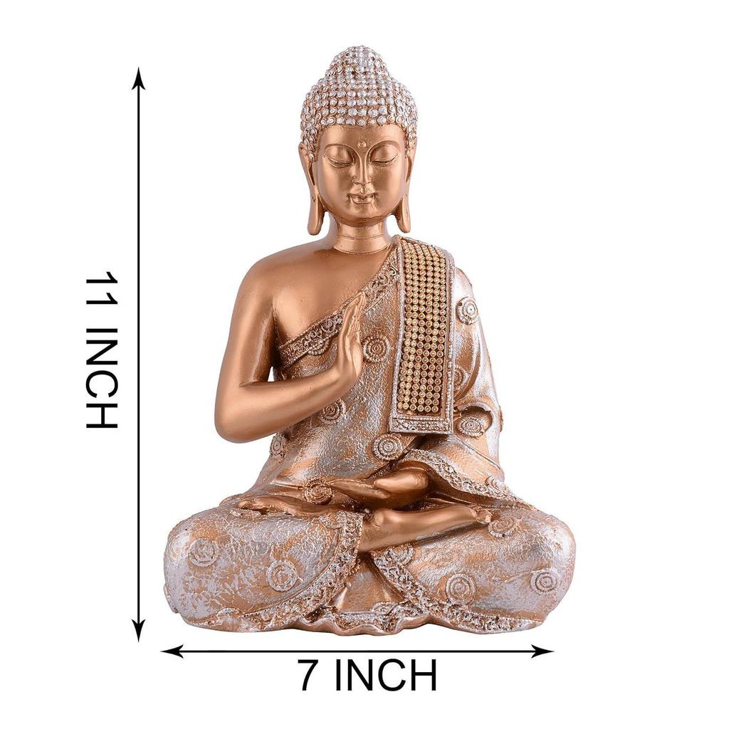 Peça de Exibição Samadhi Buda para Decoração de Casa e Escritório Item de Presente(11 polegadas Dourado & Prateado), Religioso