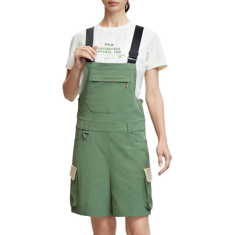 Fila Solid Color Simple Mid Waist Loose Strap Five Point Casual Shorts Women Shorts Green A11W427709F-GN