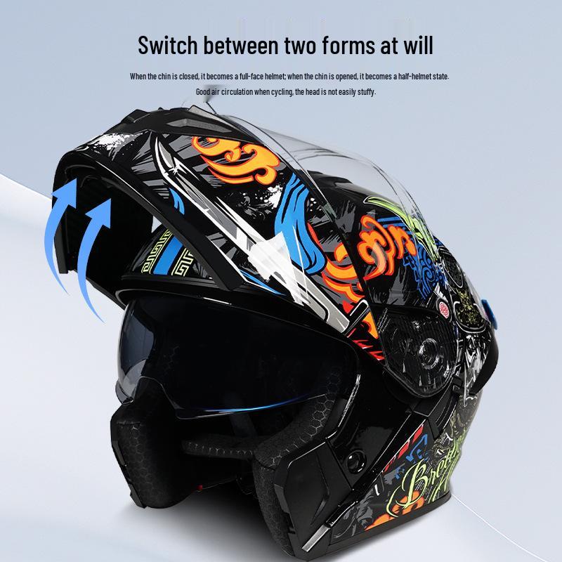 3C Certified Dual Visor Flip-up Full Face Motorcycle Helmet for All Seasons - Unisex Model