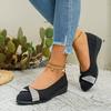 Women's Plus Size Wedge Shoes Spring New Retro Hong Kong Style Rhinestone Casual Single Shoes