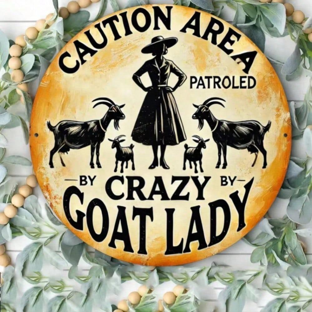 Rustic Metal Sign Goat Wall Art Round Tin Plaque for Home Office Farmhouse Decor 2D Flat Printed Iron Plate