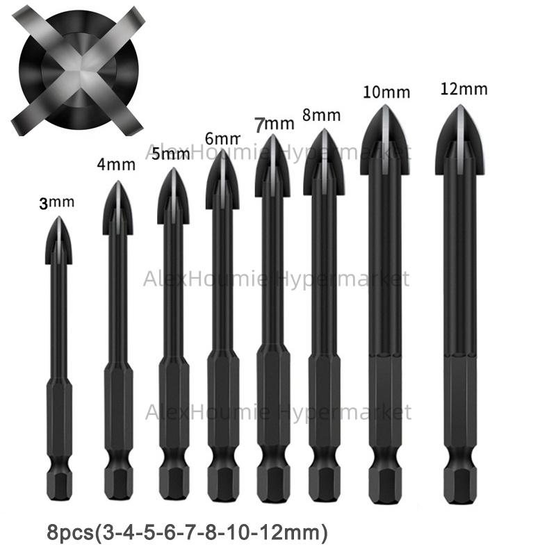 Cross Hexagonal Ceramic Tile Drill Bit Glass Ceramic Concrete Hole Opener Alloy Triangular Drill Bit Size 3/4/5/6/7/8/10/12mm