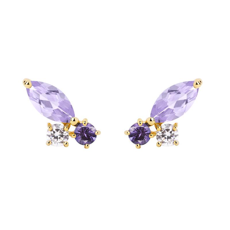 Damen 925 Silber Ohrstecker Lila Zirkon Ohrringe Creolen Lila Kristall Anhänger Ohrring Mode Hochzeits Schmuck