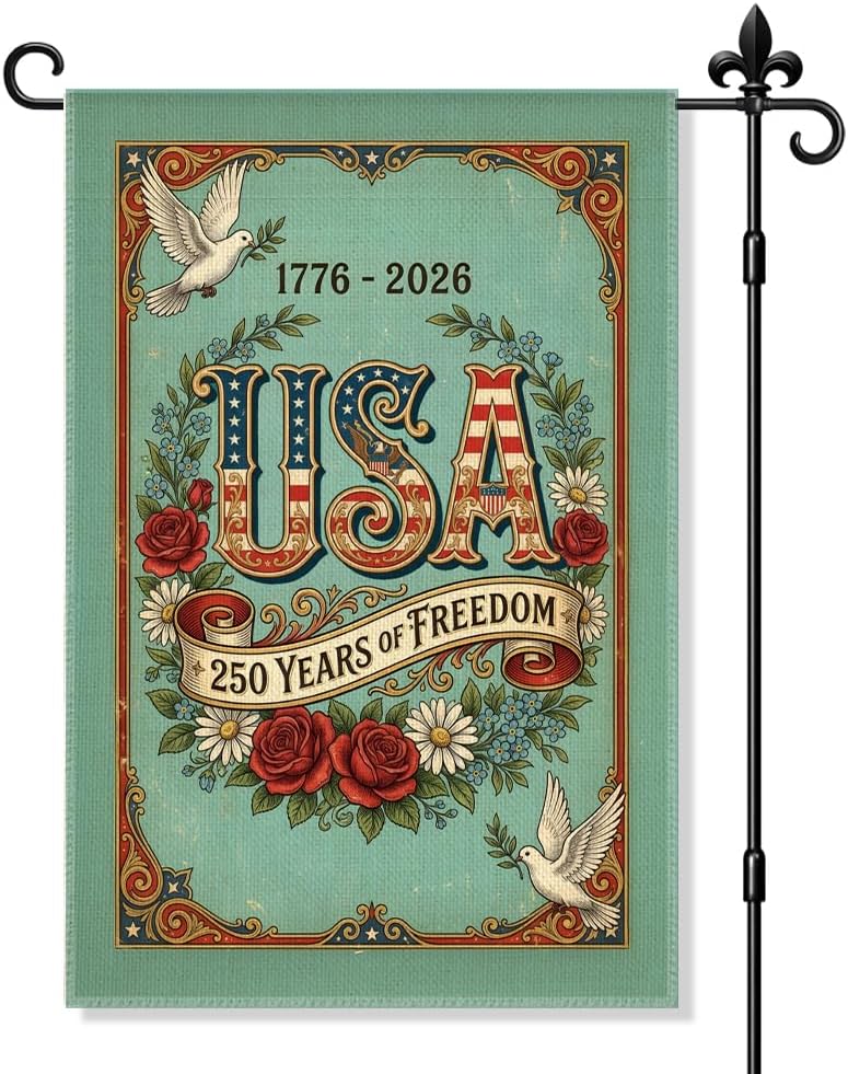 USA 250 Years of Freedom Garden ag Double Sided Yard Outdoor Decoration 12x18 Inch, America 1776-2026 Anniversary Garden F