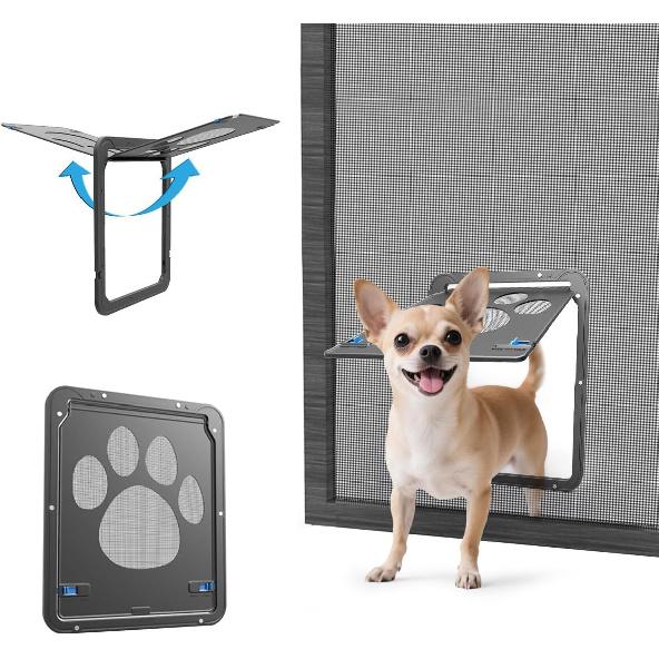 PETLESO Small Dog Door for Screen Door, Cat Door 8"×10" Magnetic Flap Self-Closing, Pet Screen Door for Sliding Door, Puppy Doggy and Cat Door Built