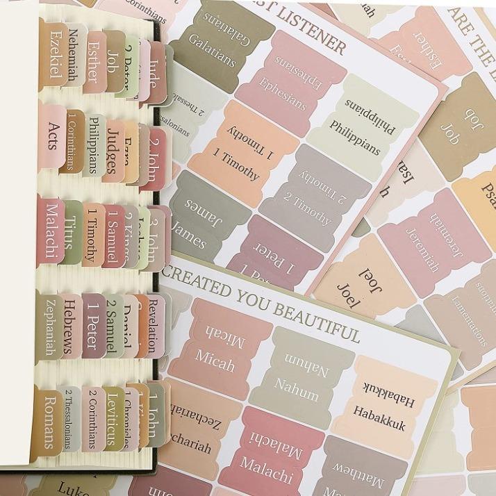 8sheet Bible Index Tabs, Cross Design Boho Morandi Color Bible Bookmark Labels