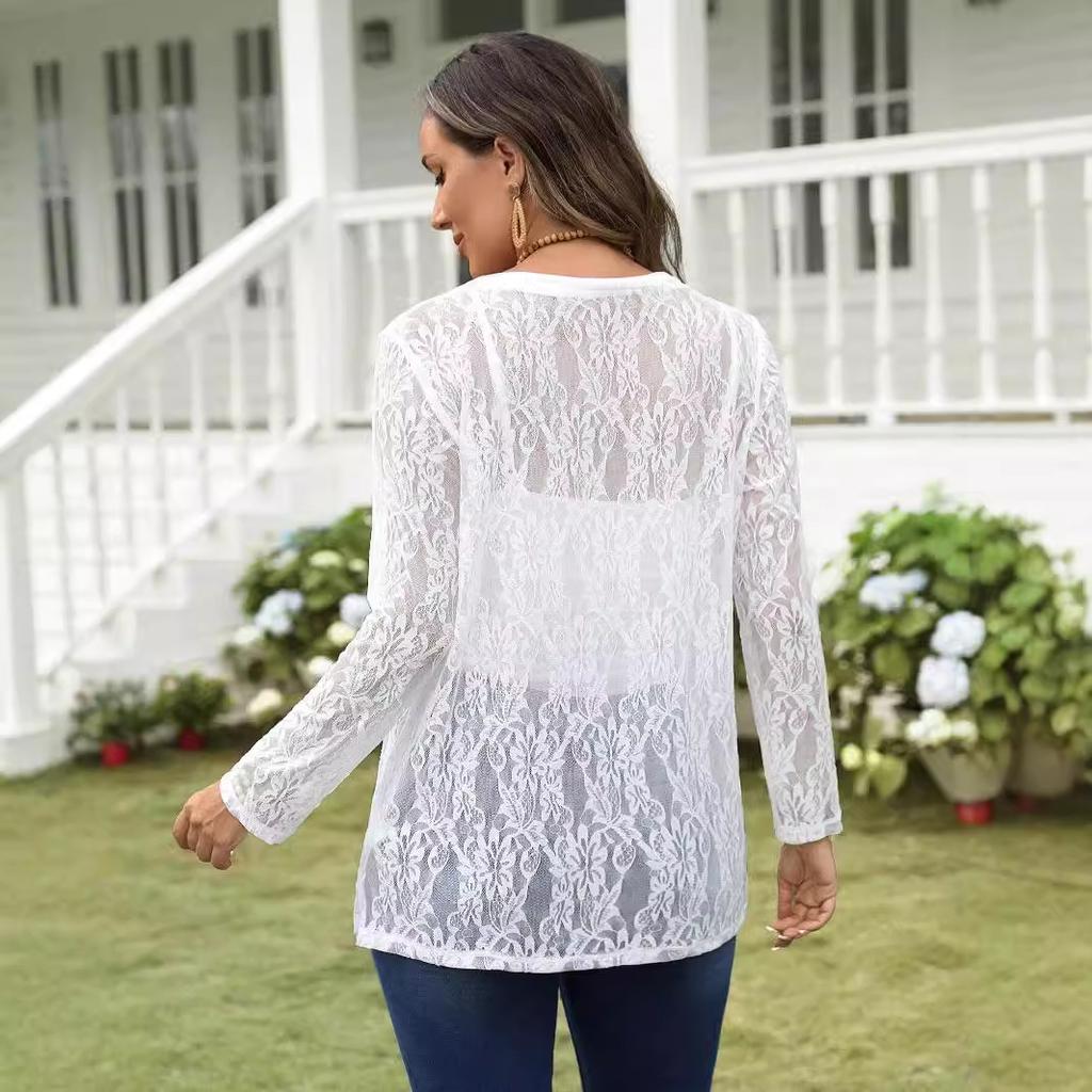 Autumn and Winter Women's Elegant Fashion Lace Hollow Splicing Long Sleeve Jacket