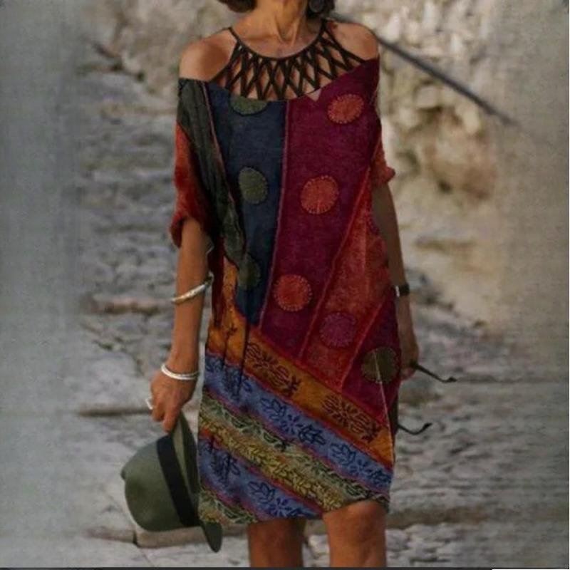 

Летнее женское платье свободного кроя из бамбукового волокна с цветочным узором и ретро-литературным принтом с круглым вырезом и рукавами Five Points XXXL