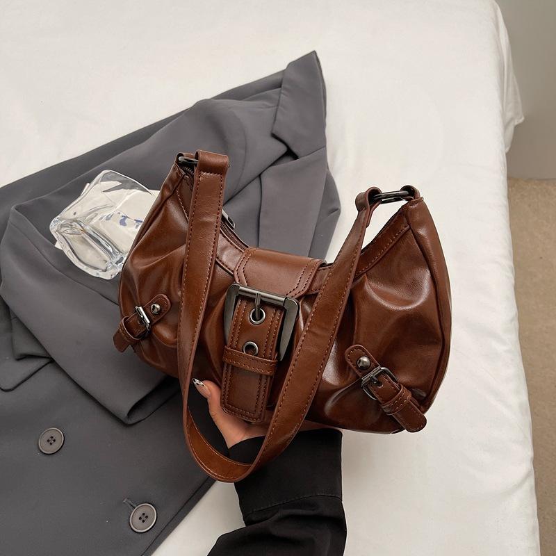 Y2K Retro Pleated Hobo Shoulder Bag for Women Maillard Style Underarm Bag Clutch Handbags for Travel Work Shopping