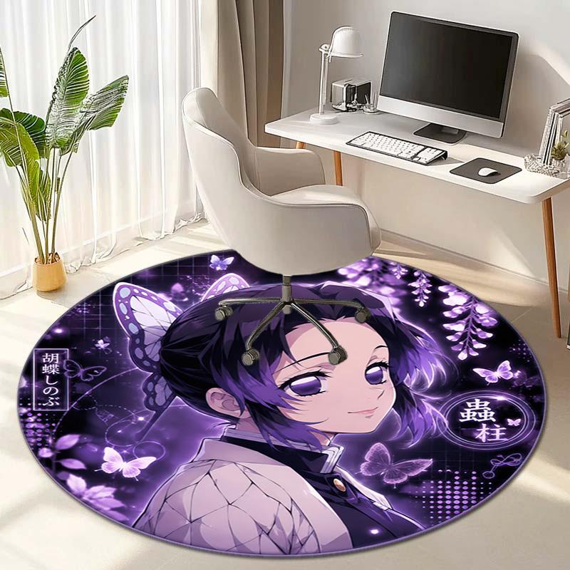 Classic Japanese-style Cartoon Demon Slayer Round Rug, Home Soft Decorative Anti-slip Yoga Mat and Chair Mat, Outdoor Floor Mat Carpet K5