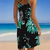Women Plus Size Sleeveless Round Neck Dress Black Base Light Pink Palm Leaf Print Irregular Hem Loose Beach Dress