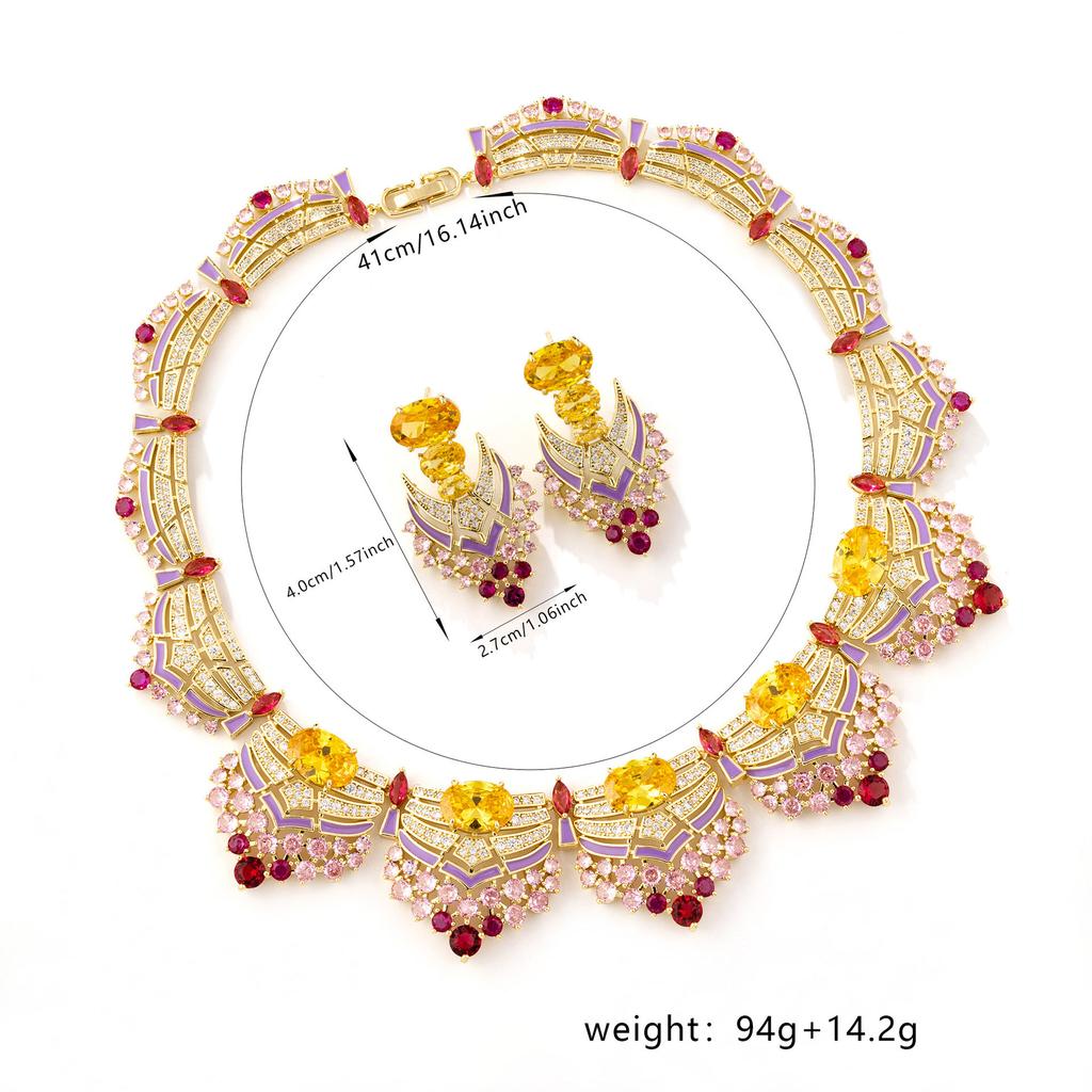 SLBRIDAL Sparkling Colorful Crystal Cubic Zircon Bridal Jewelry Set Wedding CZ Necklace Earring Women Banquet Dress Jewelry