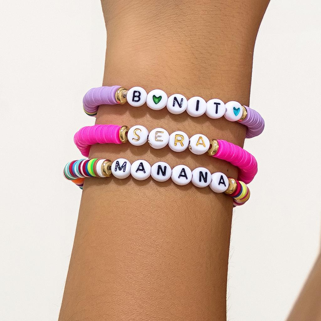 Soft Pottery Colored Alphabet Bracelet Set, Bohemian Star Beaded Hand Jewelry Bracelet