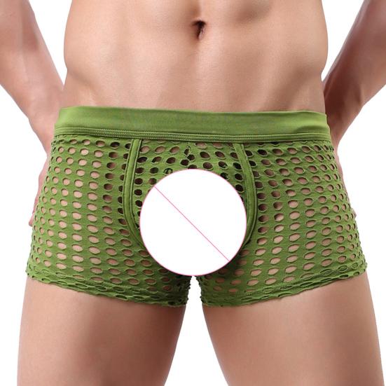 Men Sexy Hollow Out Shorts Briefs Low-rise Breathable Mesh Underwear Solid Color 3D