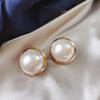 Korean Big Round Simulated Pearl Stud Earrings For Women  Classic