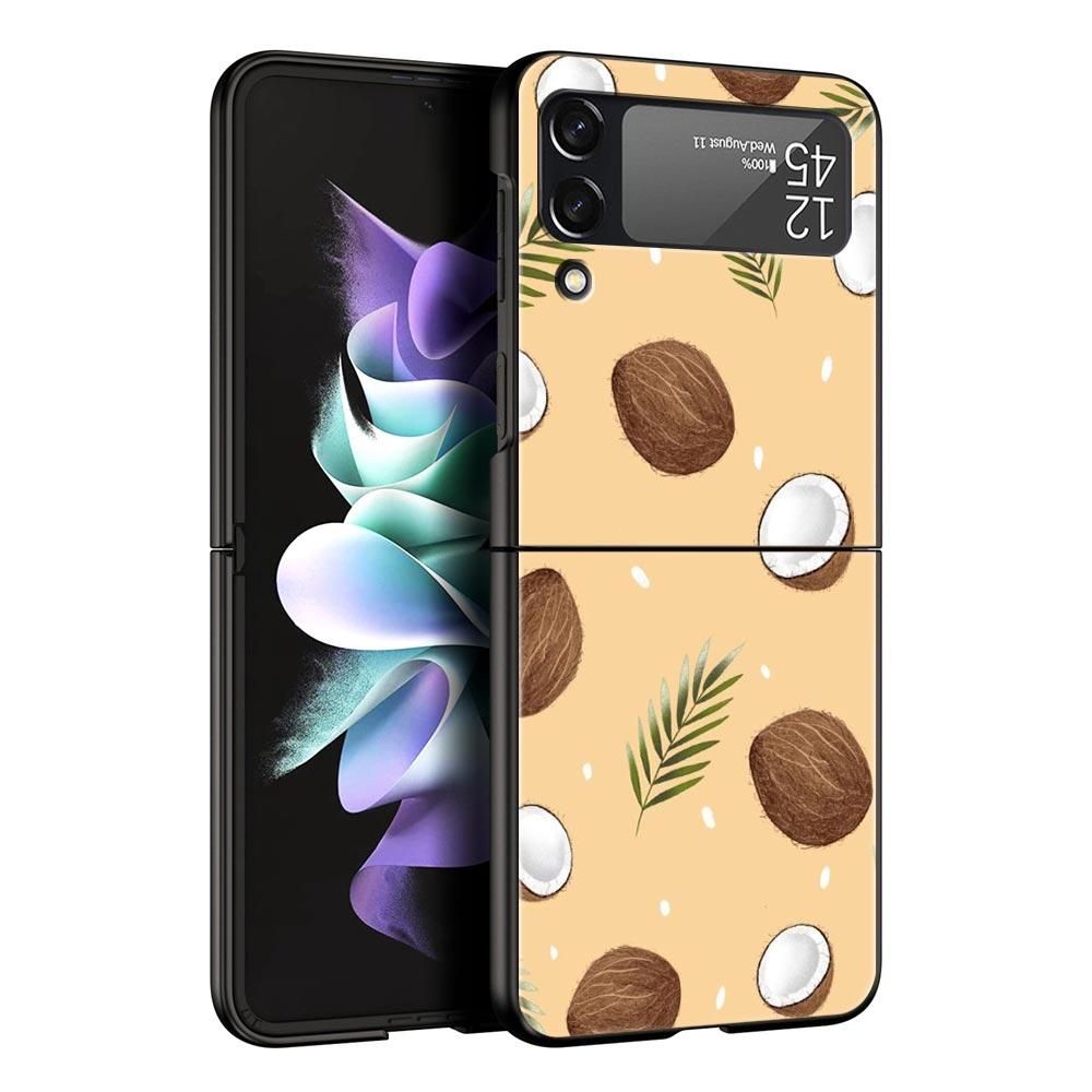 Phone Case for Samsung Galaxy Z Flip 3 4 5 6 7 Folding Black Shell For Samsung Z Flip4 Flip5 PC Hard Cover Summer Coconut
