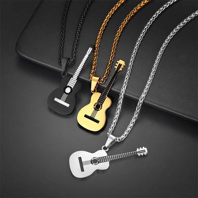 Music Guitar Pendant Lover Gift Fashion Couple Stainless Steel Necklace