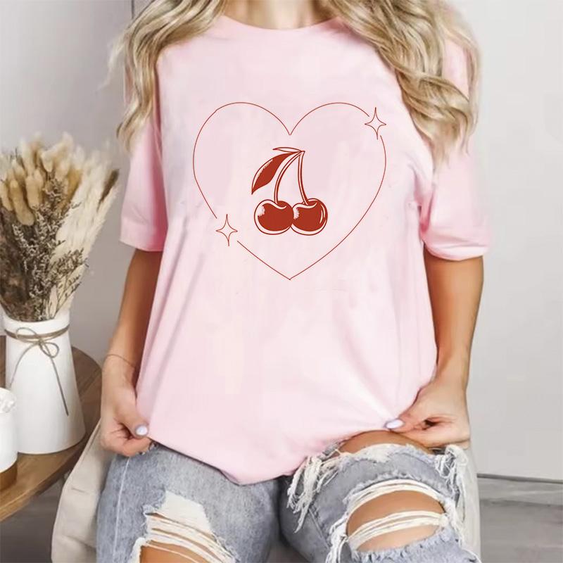 Pink Color Cherry Summer Fashion Tshirts Unisex Unisexga Top Female Anime Y2k Clothing Fashion Graphic Tshirt Unisex Tops