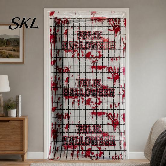 Decorative Hanging Curtain Halloween Red Handprint Door Curtain, Creepy Hand Prints Decoration, Backdrop for Halloweens, Haunted House, Horror