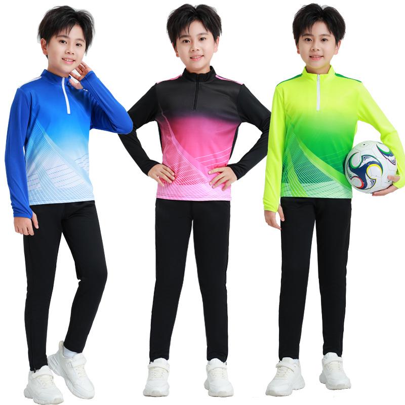 Unisex Autumn Winter Long Sleeve Football Training Suit with Half Zip for Children and Adults