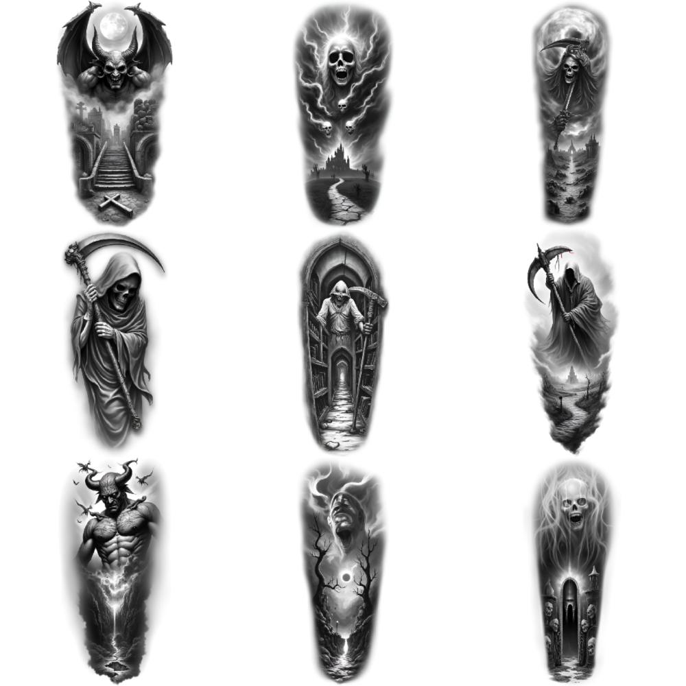 3pcs Temporary Tattoo Realistic Temporary Tattoos Skull With Reaper With Scythe Grim Reaper For Thighs Men Women
