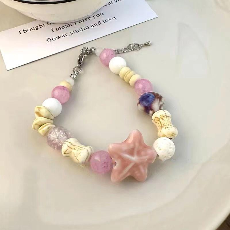 

Charming Pink Ceramic Starfish And Shell Beaded Bracelet For Couples And Friends 2024 Trend Summer Pink Starfish Beads