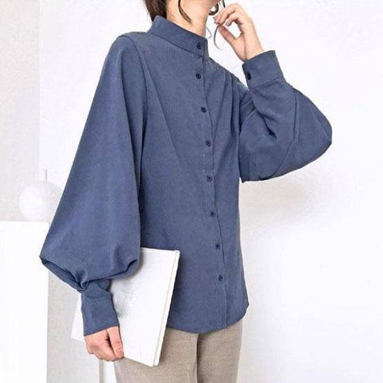 Women's Spring Summer Large Size Vintage Blouse Ladies Autumn Solid Color Long Sleeve Loose Stand Collar Shirts