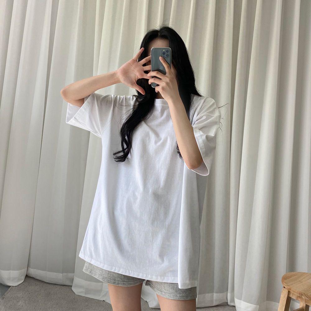 Women's Oversized Cotton T-Shirt: Trendy Korean Style, Short Sleeve, Mid-Length, Plus Size Summer Stripes.