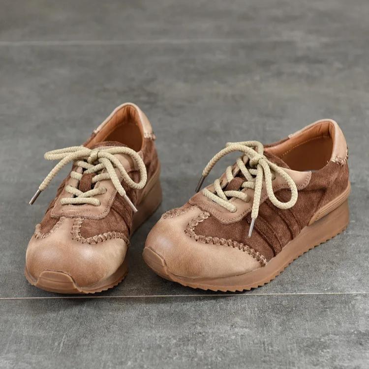 Johnature Handmade Flats Mixed Colors Lace-up Shoes Genuine Leather Casual Women's Shoes Versatile Sneakers