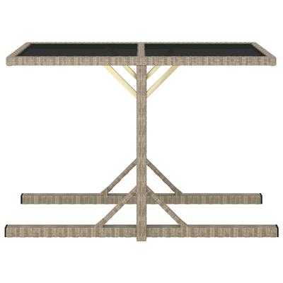 Garden Table Beige 110*53*72 Cm Glass and Poly Rattan