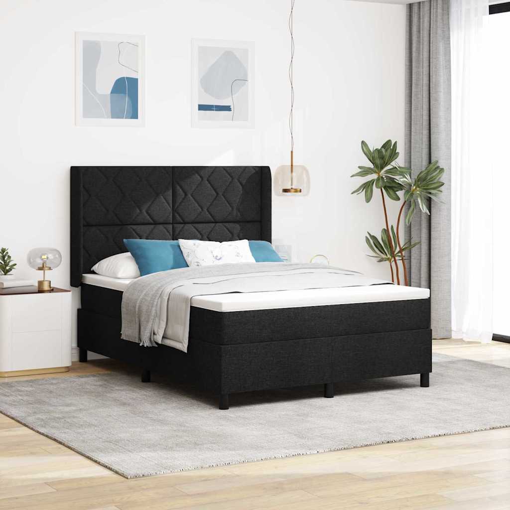 Boxspring Bed with Cushions Black 190 x 140 cm Fabric